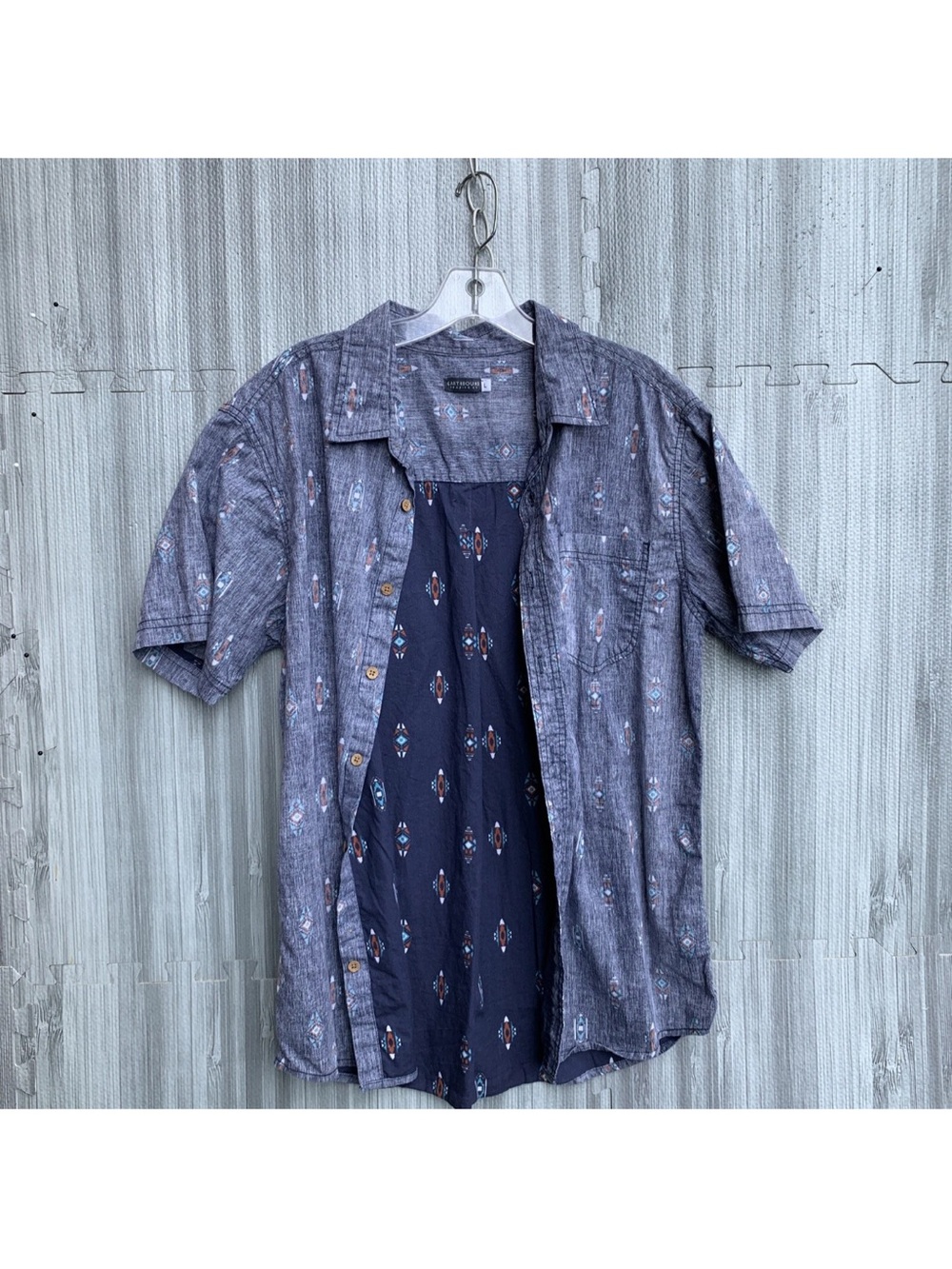 Earthbound Trading Co. Reverse Print Inside Out Aztec Southwest Slim Shirt - S